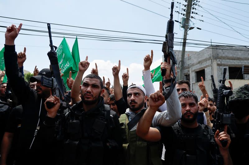 Funeral of Mohammad Rasol Daraghmah, a militant who was killed by Israeli forces, in Tubas