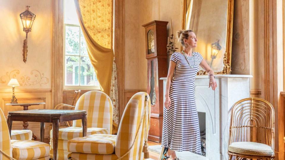 Nathalie Jordi in the ornate salon at the Hotel Peter &amp; Paul in New Orleans