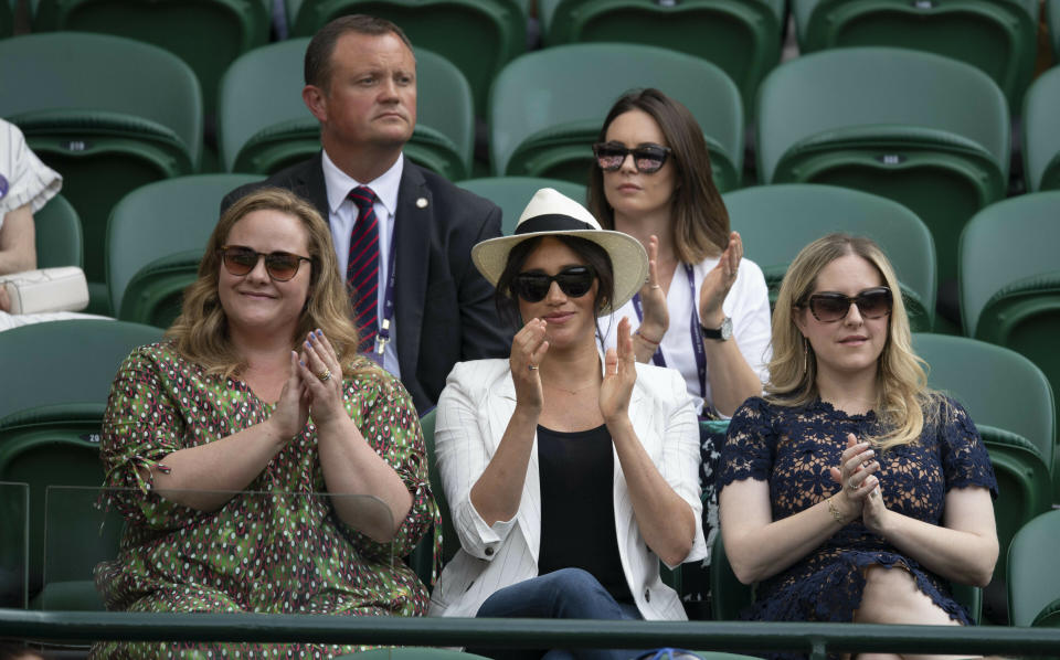 Photo by: KGC-173/STAR MAX/IPx 2019 7/4/19 Meghan, The Duchess of Sussex at the 2019 Wimbledon Tennis Championships where she made a surprise appearance. (Wimbledon, UK)