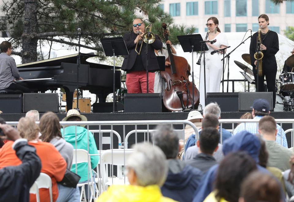 Michael Dease and his Quintet perform on the River Front stage during the Detroit Jazz Festival at Hart Plaza, Sunday, September 4, 2022.