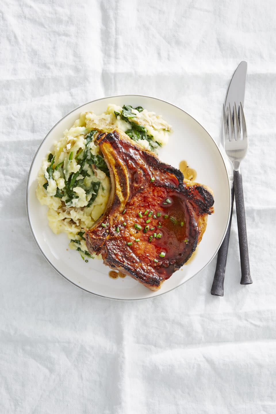 Balsamic-Glazed Pork Chops with Spinach Mashed Potatoes