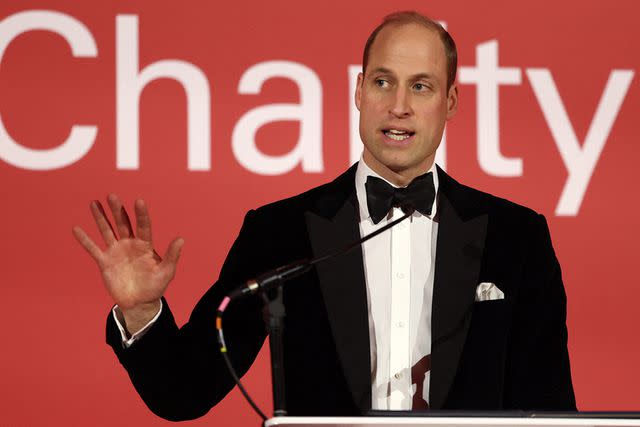 <p>DANIEL LEAL/POOL/AFP via Getty</p> Prince William, Prince of Wales delivers a speech during the London's Air Ambulance Charity Gala Dinner on February 7.