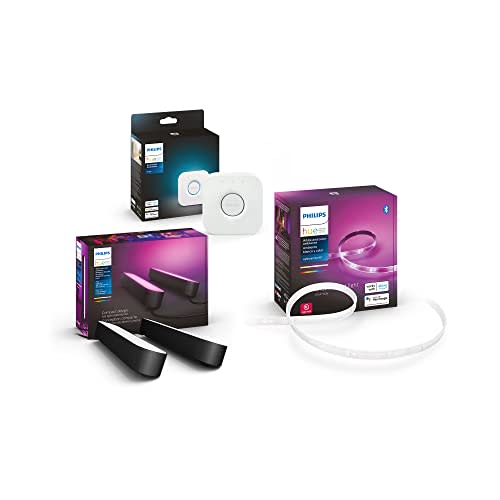 Philips Hue Play PC Gaming Starter Kit (2 Play Bars, Hue Hub, 6ft Lightstrip), Sync Lights with…