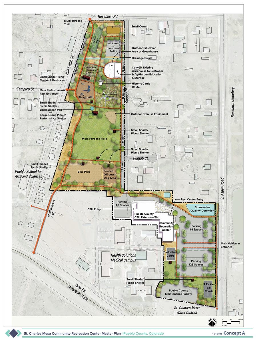 A rendering of Concept A of the St. Charles Mesa Recreation Center.