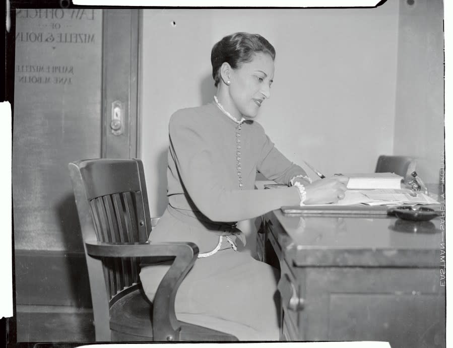 (Original Caption) Miss Jane Bolin pictured in her New York office, April 8th, after she had been named by corporation counsel Paul Windels to act as assistant corporation counsel for the city. Miss Bolin who was admitted to the New York bar in 1932, is the first negro to be appointed. Miss Bolin will be assigned to work in the Domestic Relations Court.