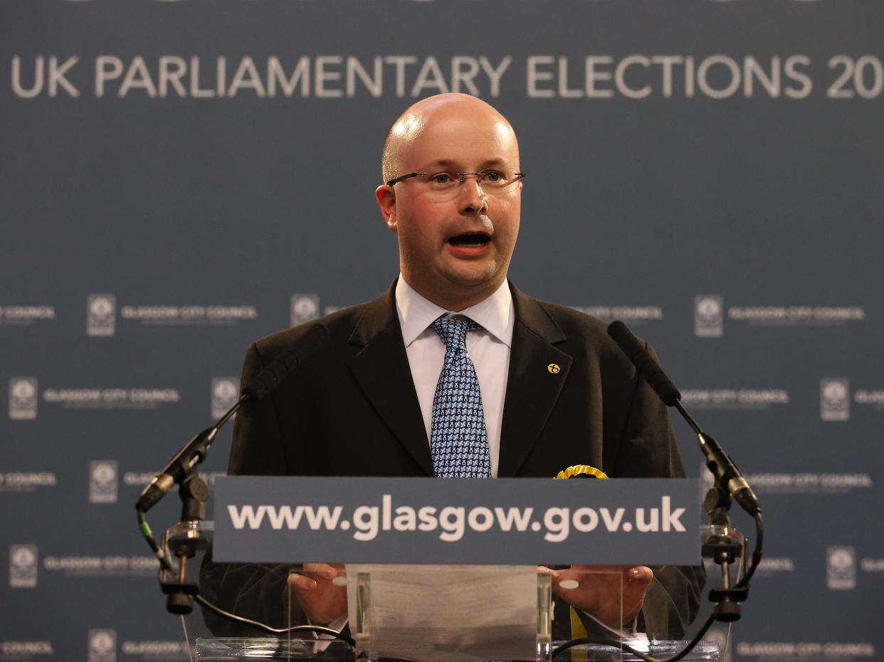 Patrick Grady, MP for Glasgow North, makes his speech after winning his seat in the 2017 General Election