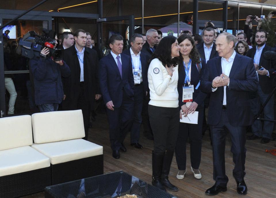 Russia's President Putin visits Team USA House during the Sochi 2014 Winter Olympics Games