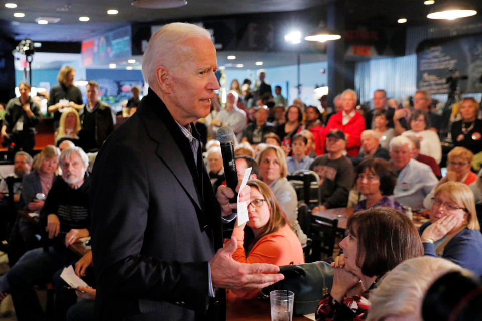 Former Vice President Joe Biden addresses prospective supporters in Hampton, New Hampshire, on Monday. (Brian Snyder/Reuters)