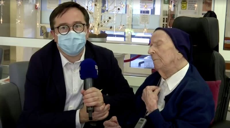 Europe's oldest person, 117-year-old nun Lucile Randon, also known as Sister Andre, who survived the coronavirus disease (COVID-19), is interviewed in Toulon