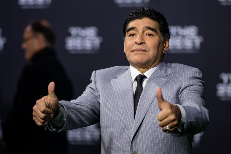 <p>Diego Maradona shows his approval </p>