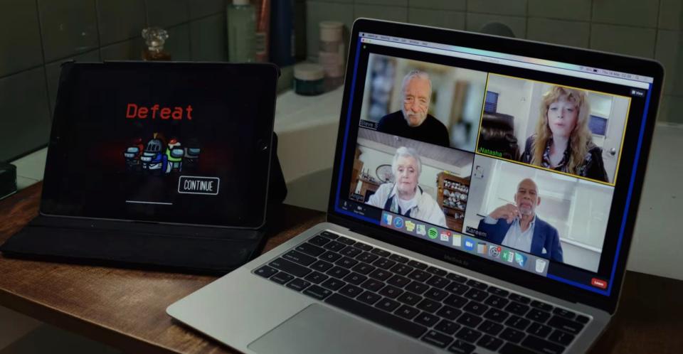 zoom chat of Stephen Sondheim, Natasha Lyonne, Angela Lansbury, and Kareem Abdul-Jabar