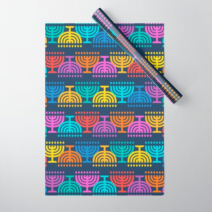 Hanukkah Menorah Pattern Wrapping Paper