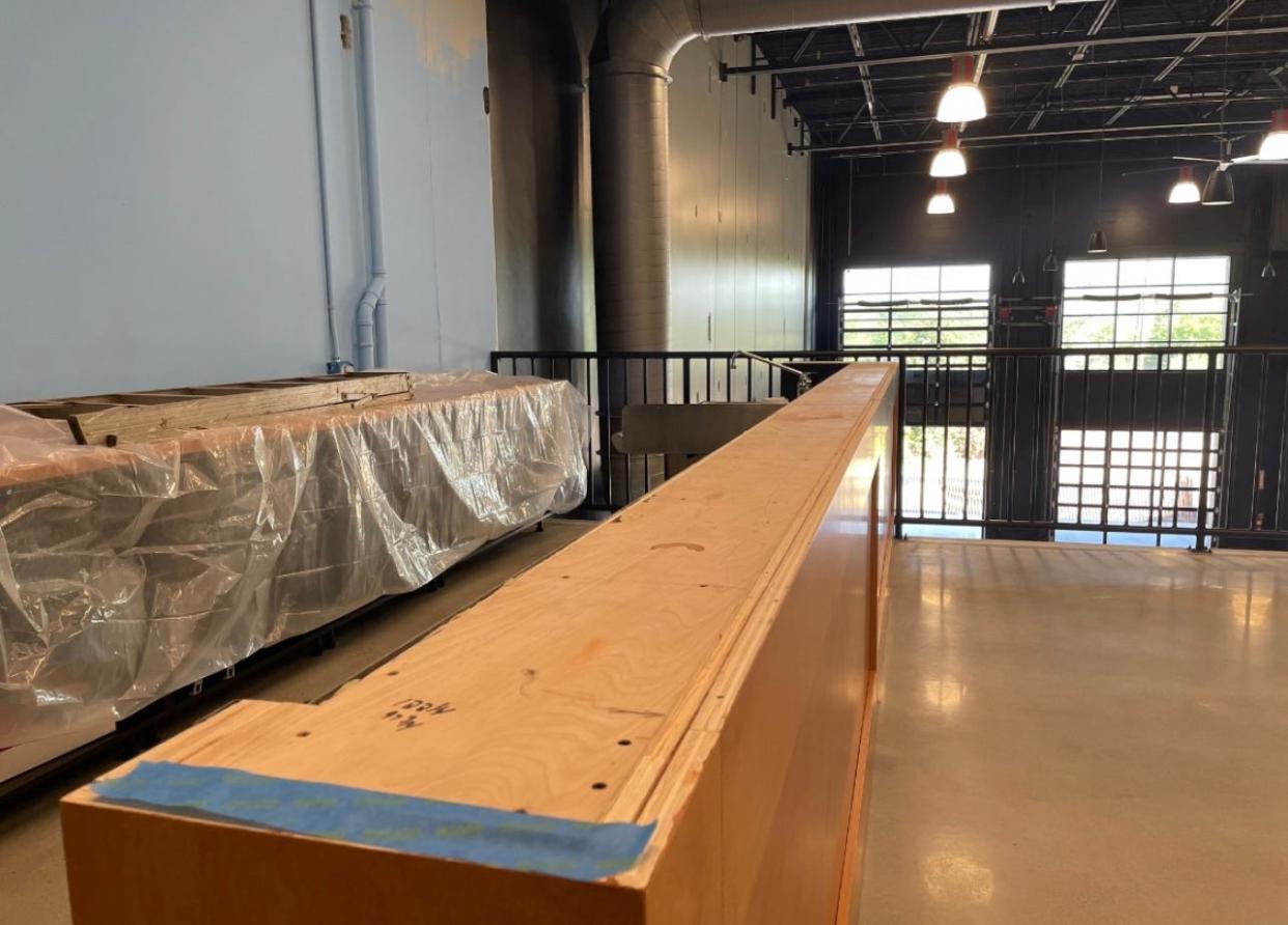 The mezzanine bar inside the new Icarus Brewing location in Brick, which will sport the same bar counter as the original Lakewood location. There will also be a mural depicting the Greek myth of Icarus behind the bar.