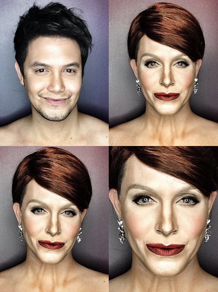 Makeup artist Paolo Ballesteros transforms himself into Julianne Moore.