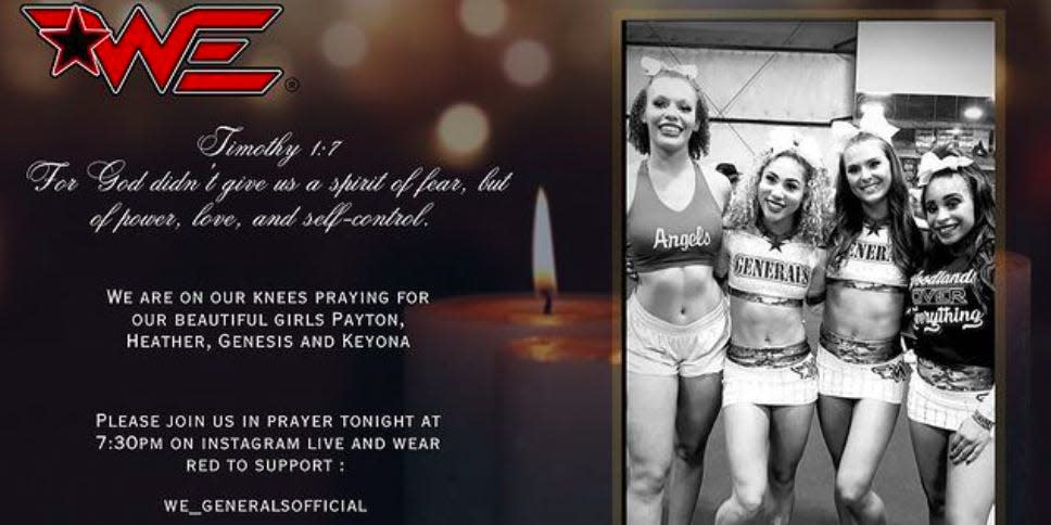 Woodlands Elite Cheer Company shared a tribute to the teens on Instagram.