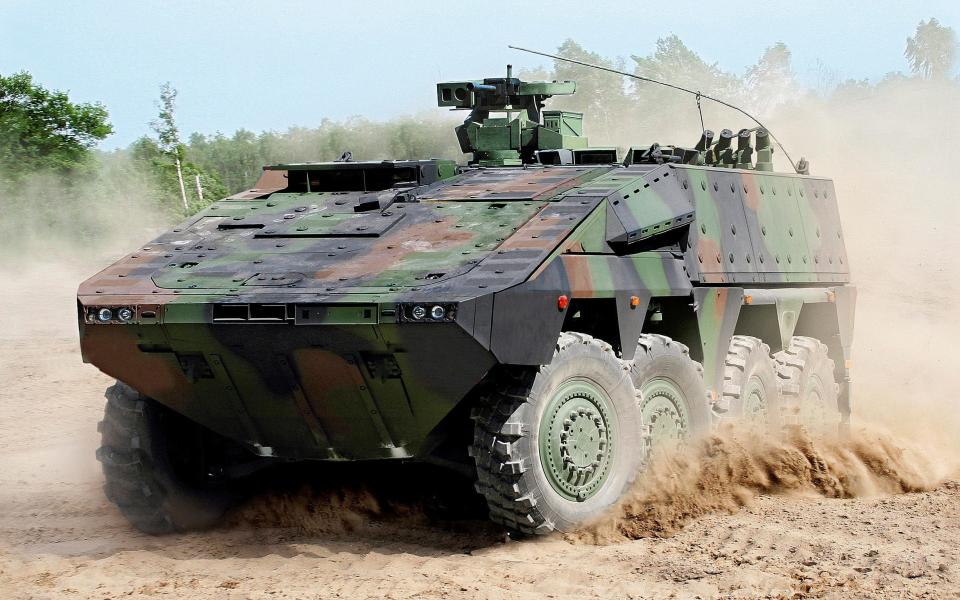 One of the eight-wheeled Boxer armoured vehicles - Credit: dpa picture alliance archive / Alamy Stock Photo