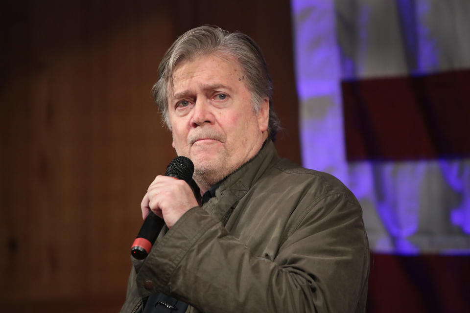 Former adviser to President Donald Trump and executive chairman of Breitbart News, Steve Bannon, speaks at a campaign event for Roy Moore. (Photo: Scott Olson via Getty Images)