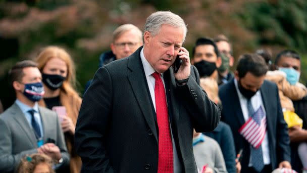 PHOTO: White House Chief of Staff Mark Meadows speaks on his phone as he waits for President Donald Trump to depart the White House, Oct. 30, 2020. (Andrew Caballero-Reynolds/AFP via Getty Images)