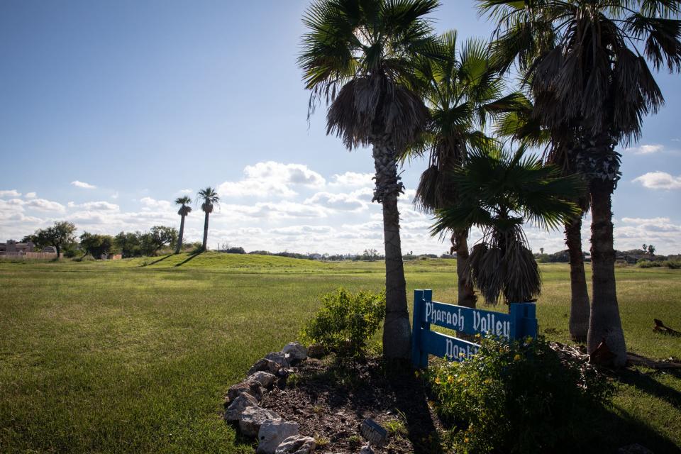 A sign for the former Pharaoh Valley golf course on Tuesday, Nov. 15, 2023, in Corpus Christi, Texas.