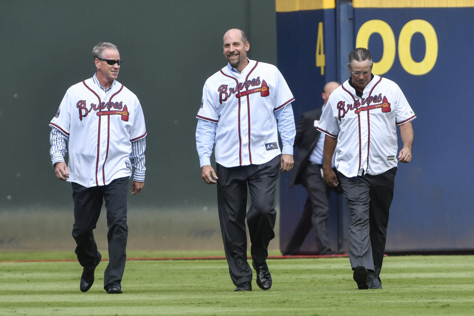 John Smoltz says Astros Justin Verlander, Gerrit Cole and Zack Greinke is better than Braves Hall of Fame trio with Greg Maddux and Tom Glavine. (AP Photo/John Amis)