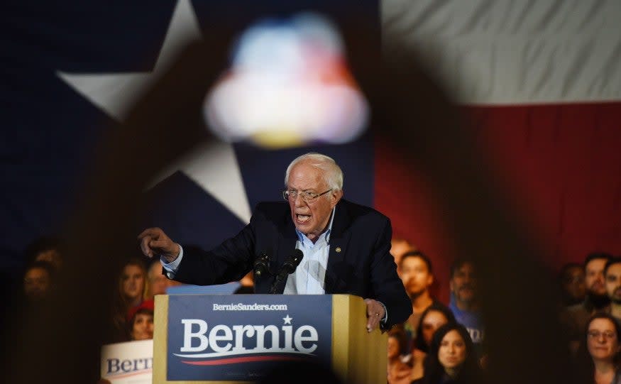 Bernie Sanders speaks after being declared the winner of the Nevada Caucus as he holds a campaign rally in San Antonio Texas 22 February 2020: Callaghan O'hare/Reuters