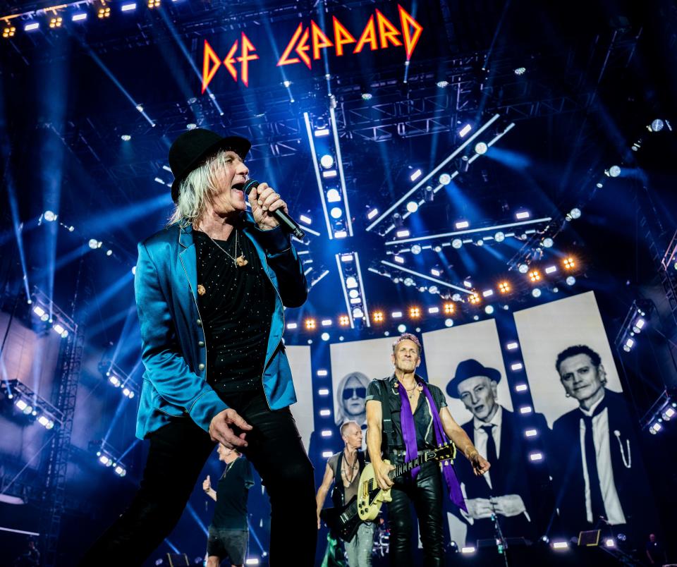 British rockers Def Leppard, led by vocalist Joe Elliott, are co-headlining "The World Tour" with Motley Crue, with a stop at Ohio Stadium set for Tuesday.