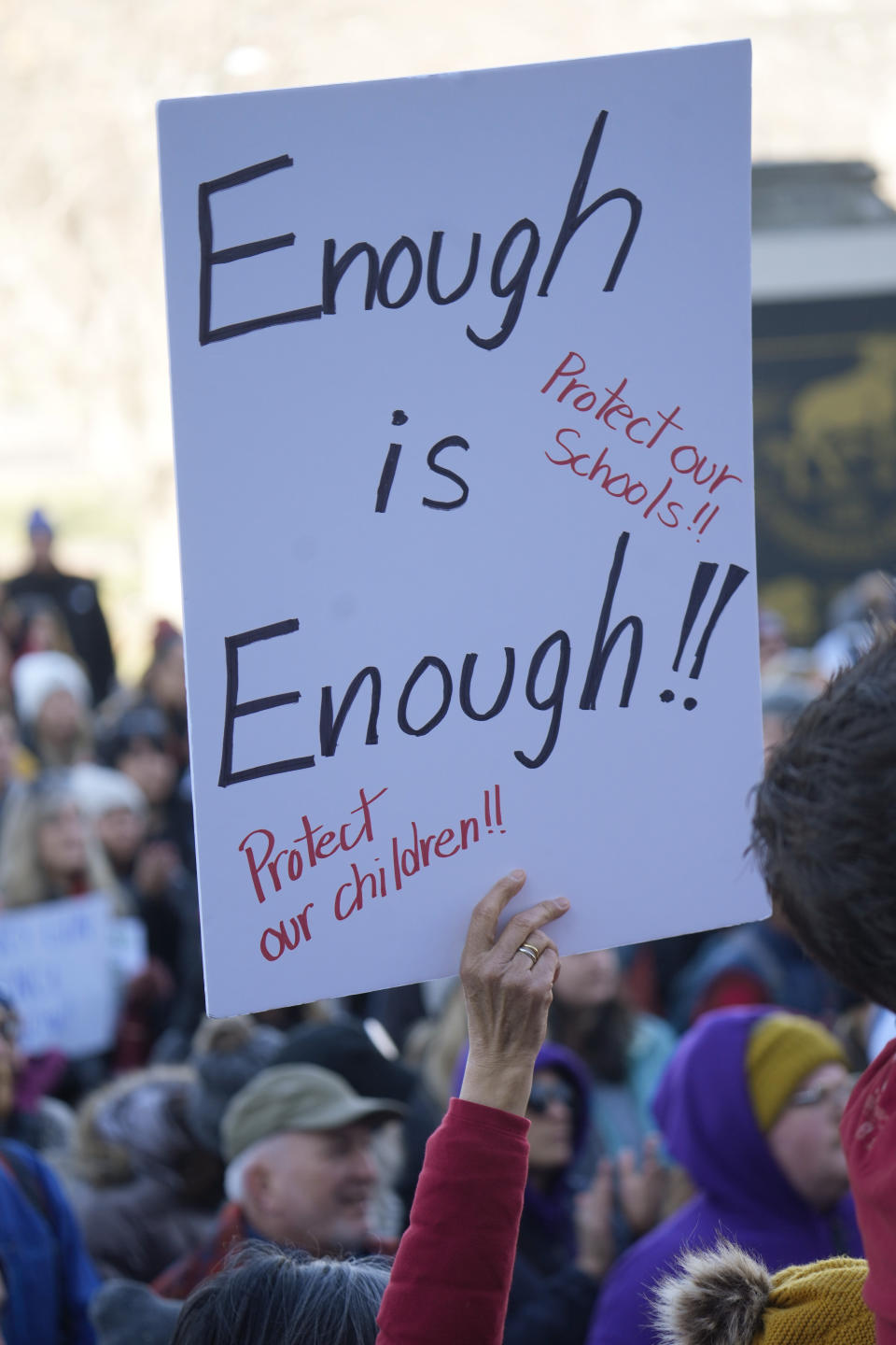 Students and parents from schools across Colorado take part in a rally, Friday, March 24, 2023, outside the State Capitol in Denver, calling for state lawmakers to consider gun control measures during the current legislative session. (AP Photo/David Zalubowski)