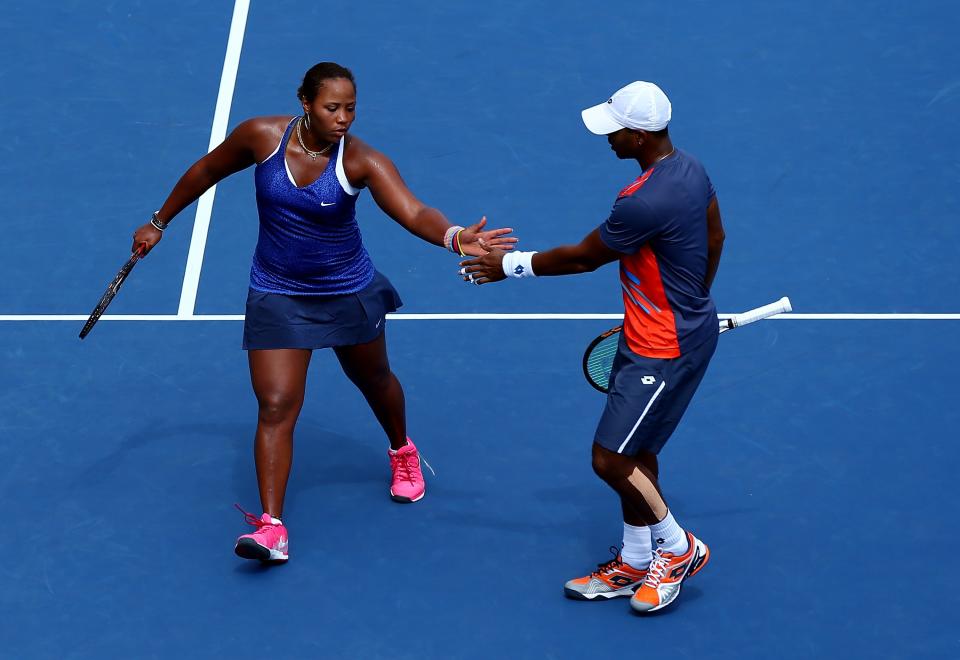 Taylor Townsend and Donald Young of the United States on their way to a mixed doubles semi-final berth. (Photo by Elsa/Getty Images)
