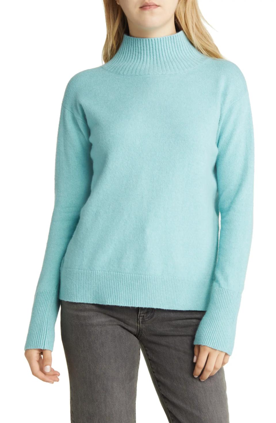 Funnel Neck Cotton Blend Sweater - Credit: Caslon.