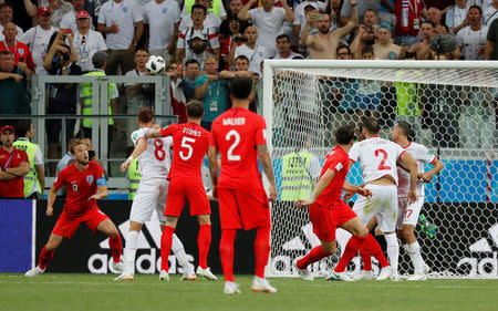 Soccer Football - World Cup - Group G - Tunisia vs England - Volgograd Arena, Volgograd, Russia - June 18, 2018 England's Harry Kane scores their second goal REUTERS/Toru Hanai