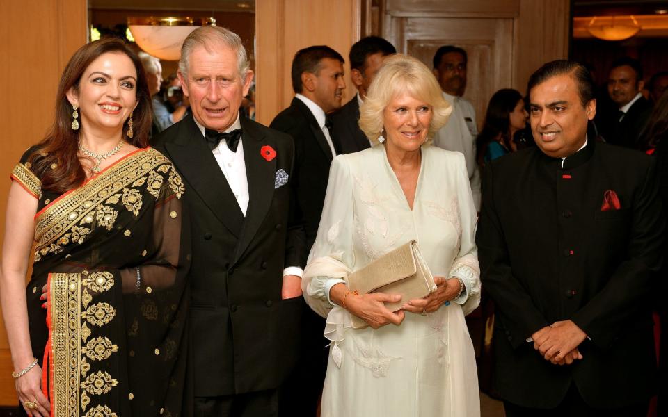 The Prince of Wales and the Duchess of Cornwall with Indian Billionaire Mukesh Ambani and his wife Nita - John Stillwell/ PA Archive