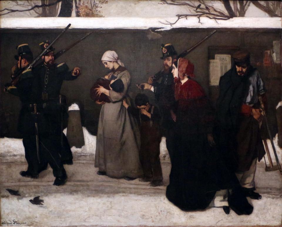 In ‘What is Called Vagrancy’ (1854), Belgian artist Alfred Stevens depicts police leading a mother and her ragged children to prison. <a href="https://en.wikipedia.org/wiki/What_is_Called_Vagrancy#/media/File:Alfred_Stevens_What_is_Called_Vagrancy.jpg" rel="nofollow noopener" target="_blank" data-ylk="slk:Wikipedia;elm:context_link;itc:0;sec:content-canvas" class="link ">Wikipedia</a>, <a href="http://creativecommons.org/licenses/by-sa/4.0/" rel="nofollow noopener" target="_blank" data-ylk="slk:CC BY-SA;elm:context_link;itc:0;sec:content-canvas" class="link ">CC BY-SA</a>