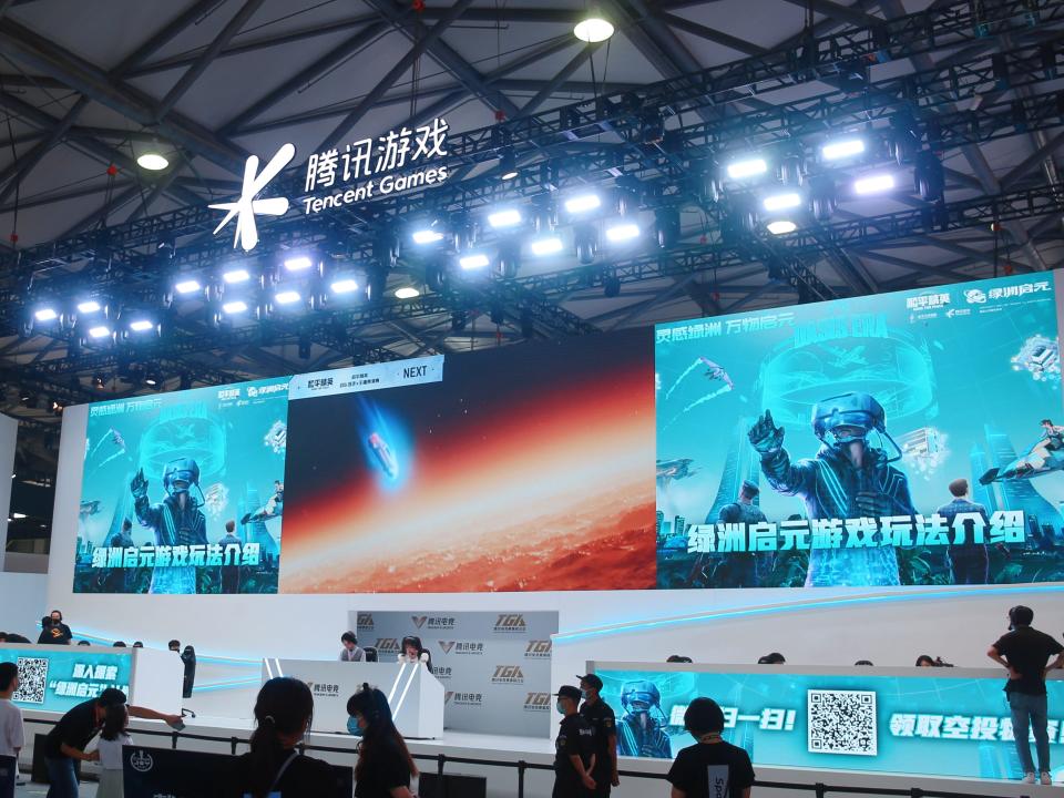 A Tencent game stand at Chinajoy China Digital Interactive Entertainment Expo on August 1, 2021 in Shanghai, China.