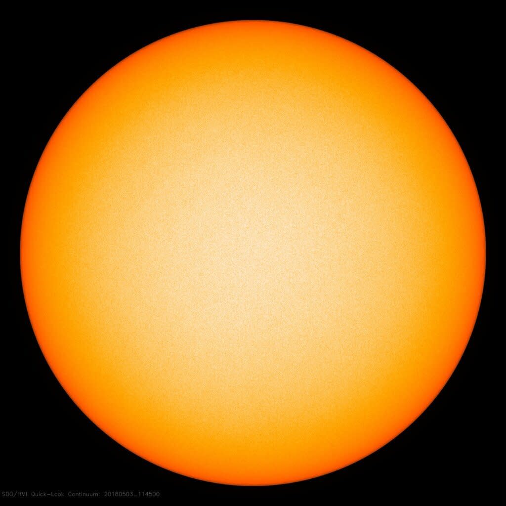 No sunspots are visible (SDO/NASA) 