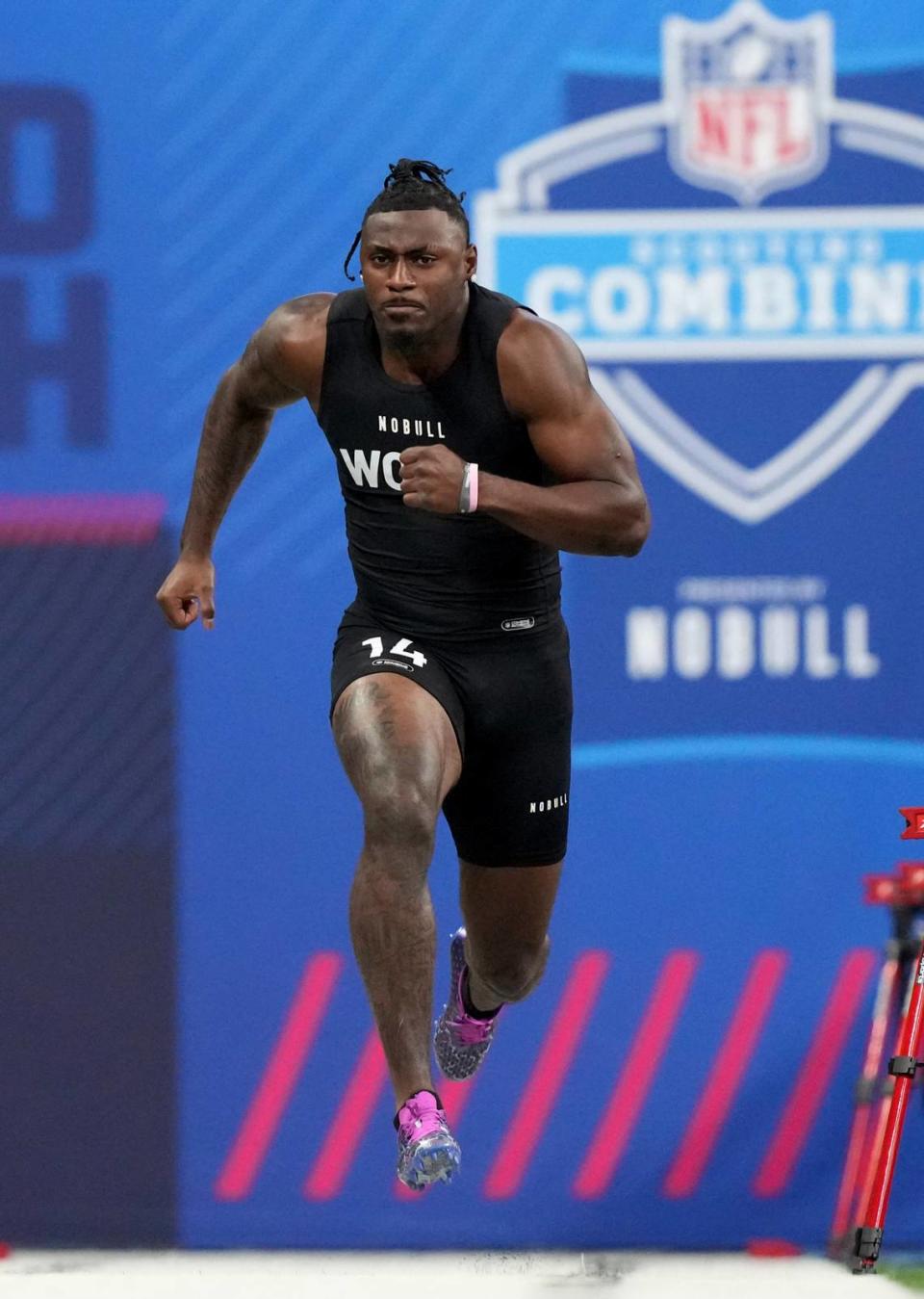 South Carolina wide receiver Xavier Legette during the 2024 NFL Combine at Lucas Oil Stadium.