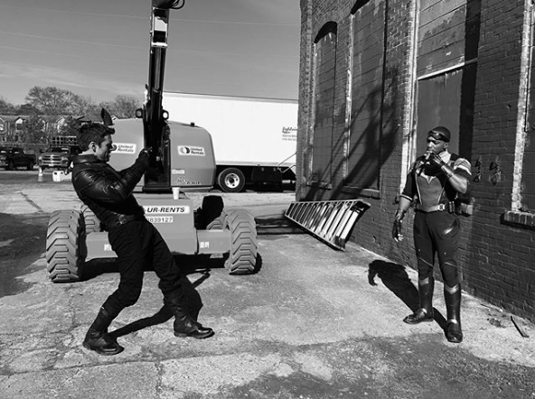 Sebastian Stan and Anthony Mackie on the set of The Falcon and The Winter Soldier (Credit: Instagram)