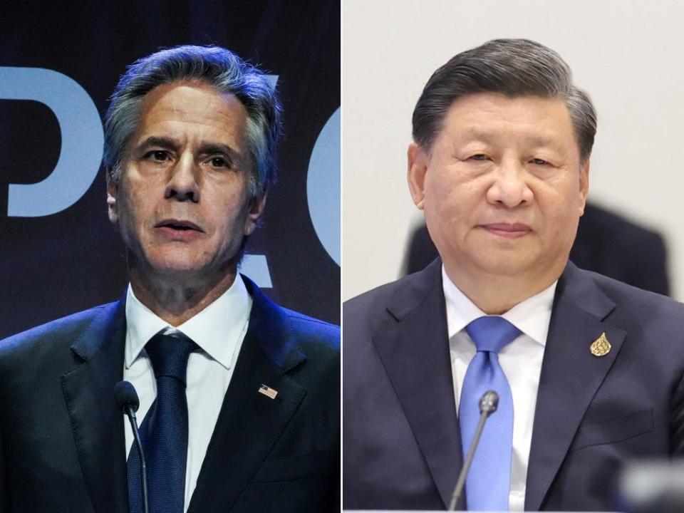 Secretary of State Antony Blinken (left) and Chinese President Xi Jinping (right).