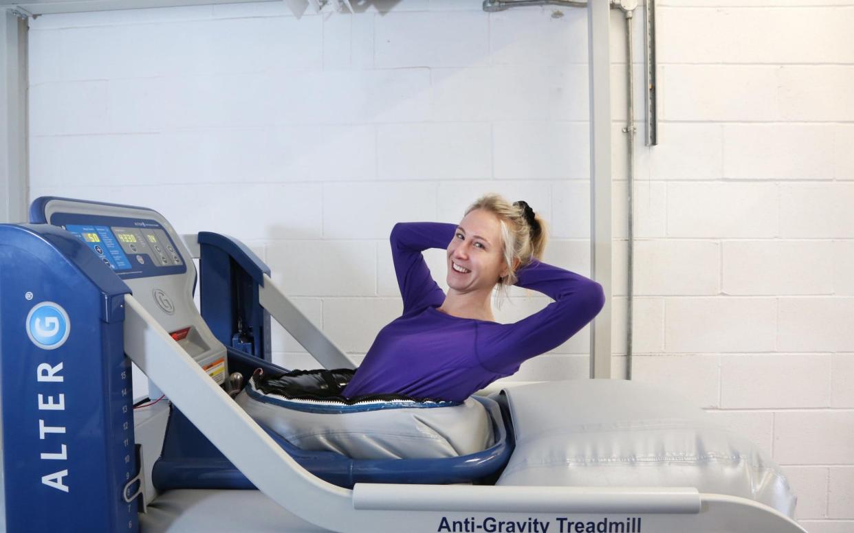 India Sturgis in action on the rehabilitation ant-gravity treadmill in Aylesbury  - TMG John Lawrence