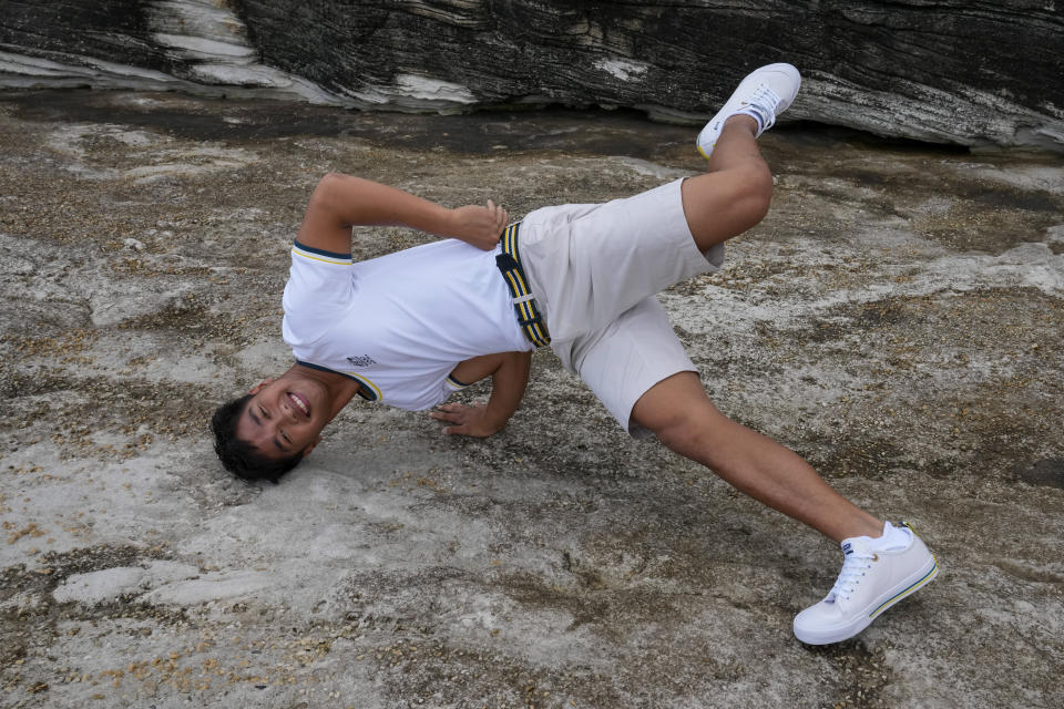 Australian Olympic "Breaking" athlete Jeff Dunne poses for a portrait in Sydney, Australia, Wednesday, April 17, 2024. Dunne, is one of two Australian's who qualified for Paris Olympics by winning the Oceania championships in Sydney last year. Dunne's routines feature dynamic moves including high-quality spins and windmills. (AP Photo/Mark Baker)