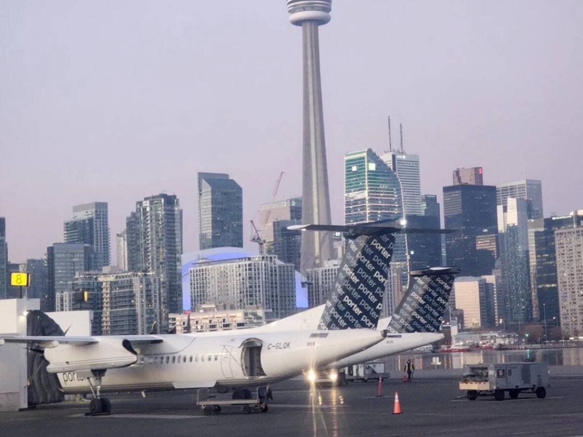Drew Mancini's view at Billy Bishop Airport. After landing at Pearson International, he had to drive to Billy Bishop to hop on a plane to Fredericton. He said the airline representative was very helpful getting him on the flight. (iwknicu/Instagram - image credit)