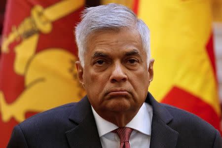 Sri Lanka Prime Minister Ranil Wickremesinghe attends a news conference in Hanoi, Vietnam, April 17, 2017. REUTERS/Kham