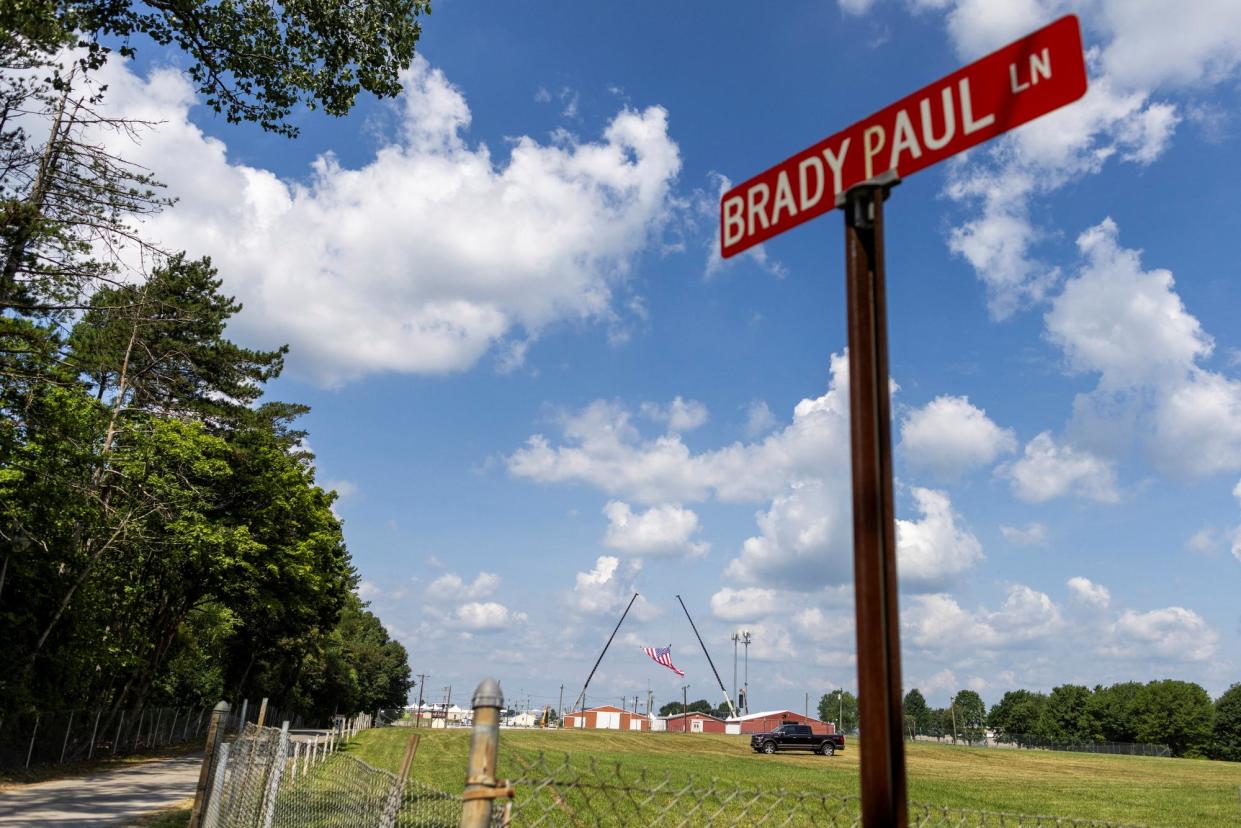 <span>A road sign on Sunday in Butler, near the site of the Trump campaign rally.</span><span>Photograph: Carlos Osorio/Reuters</span>