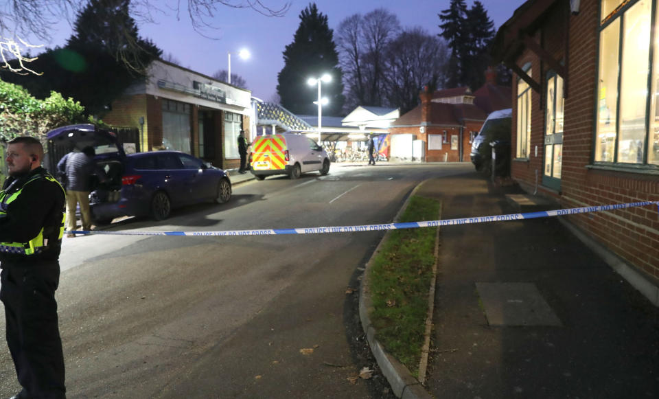 Horsley Station, in surrey, remains cordoned off following a fatal stabbing on the 12.58pm Guildford to London Waterloo service. (PA)