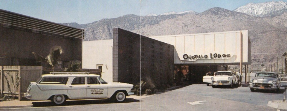 The Ocotillo Lodge opened in 1957 and was designed to bring architectural innovation and the luxury hotel experience to south Palm Springs as part of the larger Twin Palms development.