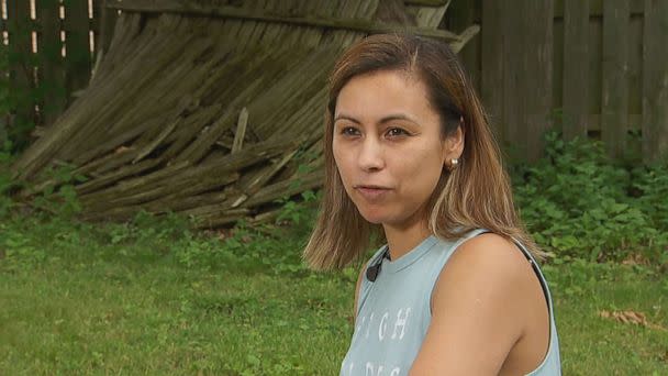 PHOTO: Lorena Rebollar Sedano, a bystander who was shot in the foot during the Highland Park, Ill. shooting on Independence Day, speaks with ABC News World News Tonight. (ABC News)