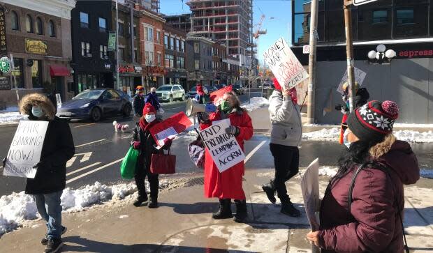 Acorn Canada, a group that advocates for low-income people, organized protests against what it calls 'predatory lending' in nine Canadian cities on Feb. 17, 2021.