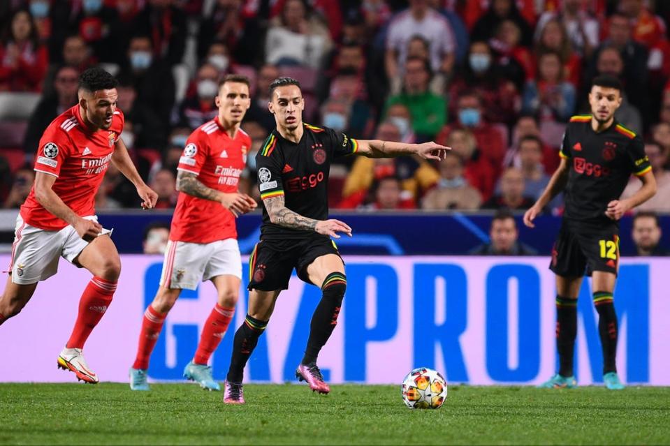 A Gazprom advert is seen during the Champions League last-16 first-leg match between Benfica and Ajax in Lisbon last week  (Getty Images)