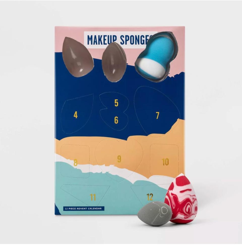 Because we all know we're not replacing our makeup sponges often enough, this takes the work out of it for a lucky recipient. The sponges come in a variety of colors and patterns. &lt;br&gt;&lt;br&gt;<strong>&nbsp;<a href="https://www.target.com/p/makeup-sponge-advent-calendar-12pc-target-beauty-8482/-/A-76458310?ref=tgt_adv_XS000000&amp;AFID=google_pla_df&amp;fndsrc=tgtao&amp;CPNG=PLA_Beauty%2BPersonal+Care_Priority%2BShopping&amp;adgroup=Health%2BBeauty_Priority+TCINs&amp;LID=700000001170770pgs&amp;network=g&amp;device=c&amp;location=9067609&amp;ds_rl=1246978&amp;ds_rl=1247077&amp;ds_rl=1248099&amp;gclid=EAIaIQobChMI1MCLnujn5QIVGYeGCh2q-QIDEAQYESABEgIcLvD_BwE&amp;gclsrc=aw.ds" target="_blank" rel="noopener noreferrer">Get the Target makeup sponge Advent calendar for $10</a>.</strong>