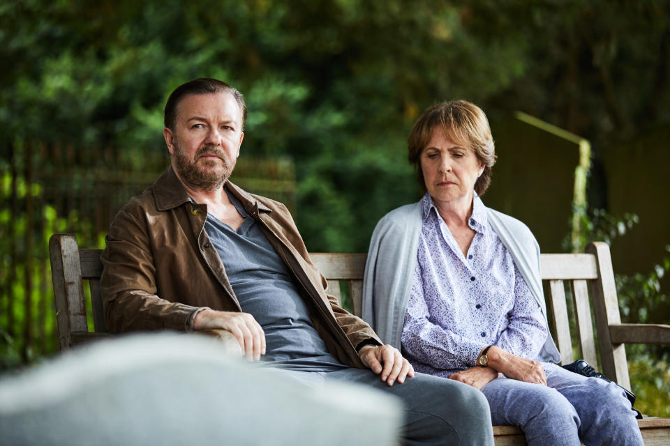 Gervais with Penelope Wilton (Credit: Netflix)