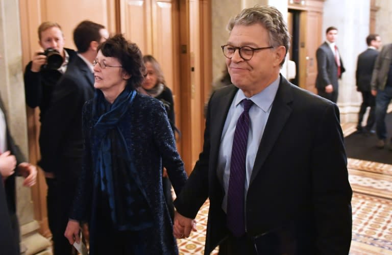 Senator Al Franken, shown with his wife Franni Bryson (L) as they arrived at the US Capitol, has said he will resign in the coming weeks, but added he was shocked at the allegations against him